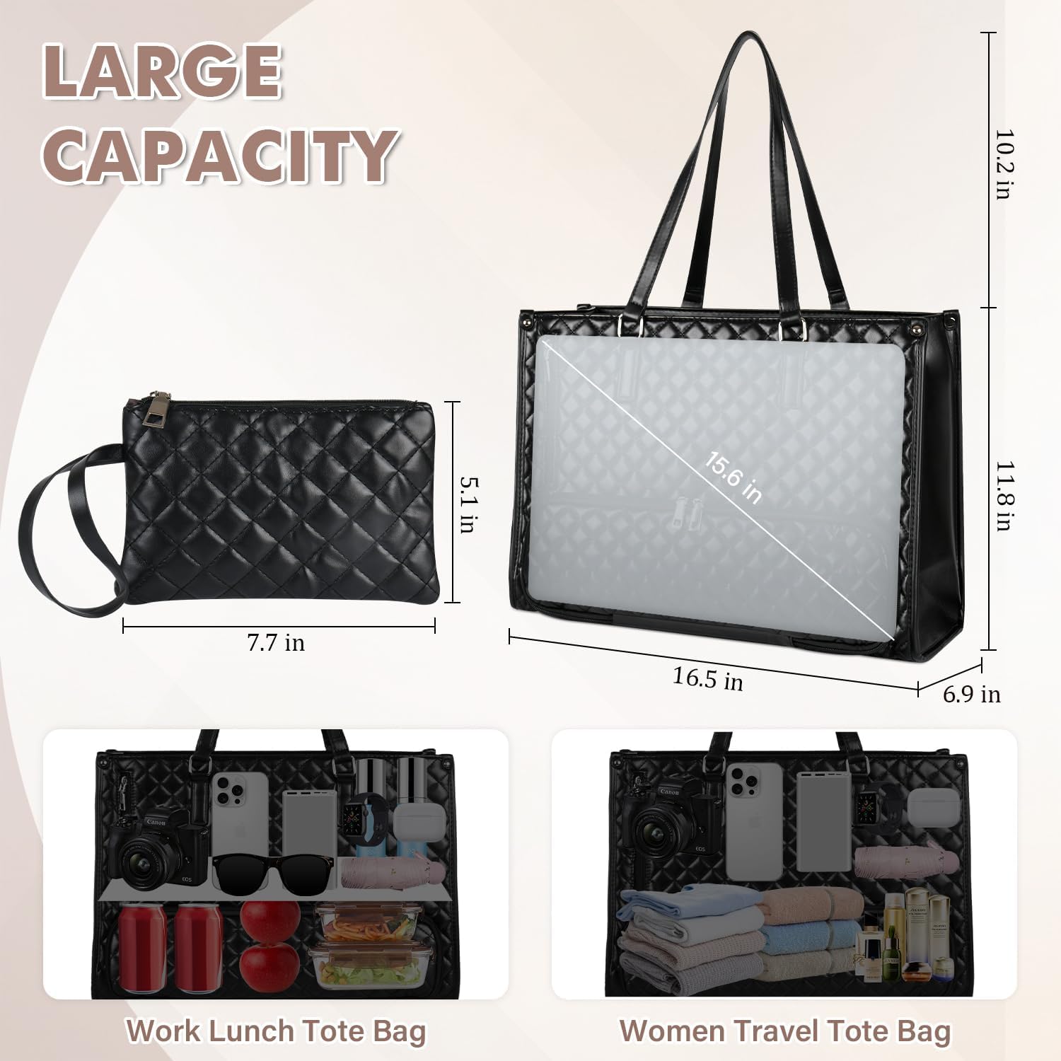 COZIESS 1Pcs, 2-in-1 Tote Bag & Insulated Lunch Bag Combo for Women & Men – Stylish Leakproof Lunch Tote with Purse, Removable Cooler Compartment, Perfect for Office, School, Travel