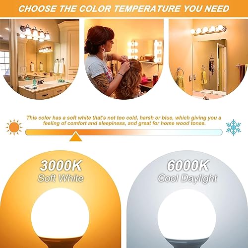 Miniatura 3 de Cotanic Paquete de 12 bombillas LED G25 de 3000 K, color blanco suave, bombilla redonda para baño, base estándar E26, 5 W, reemplazo incandescente