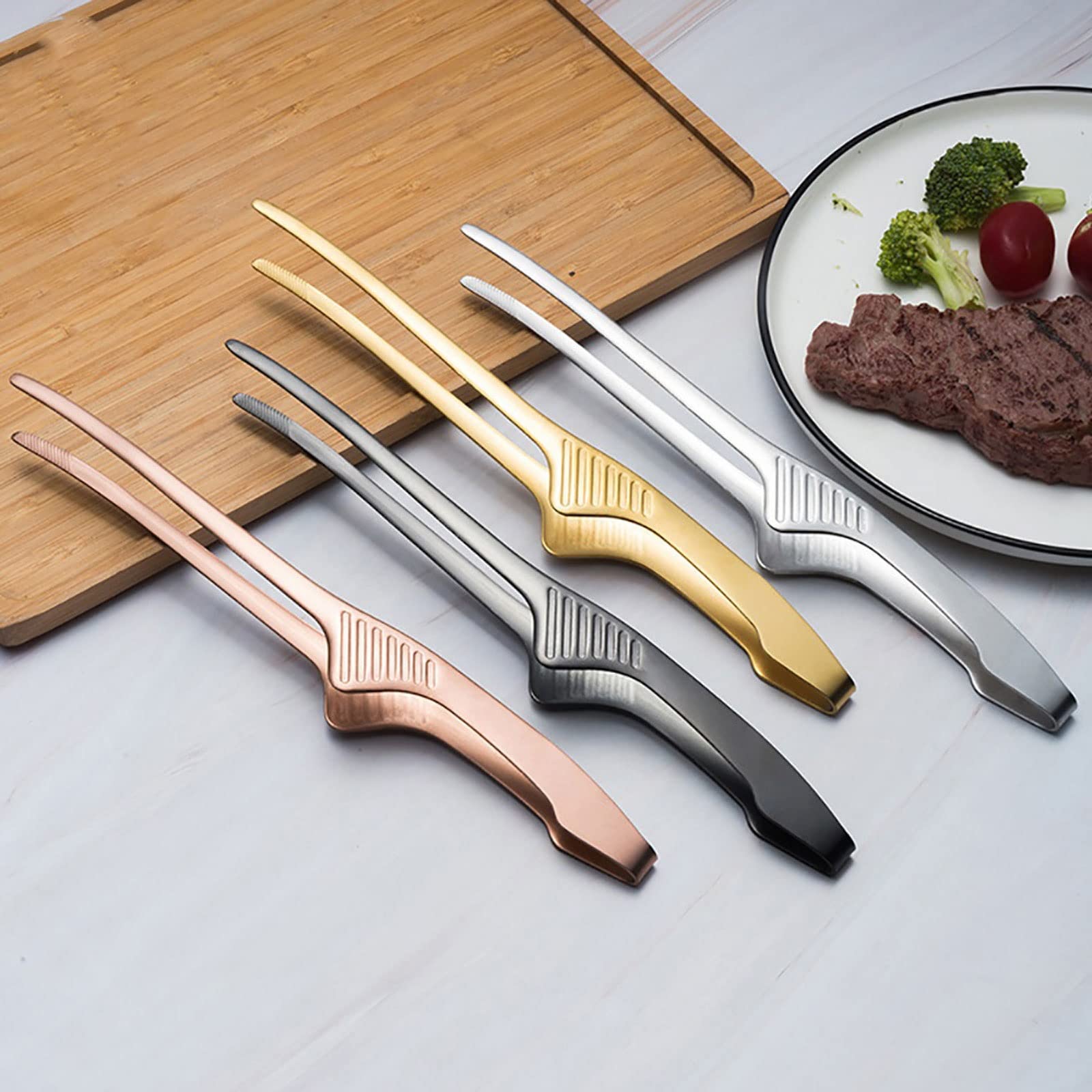Pinze da Cucina 1pz Delicate Clip per Barbecue in Metallo Pinze autoportanti Antiscivolo Pinze Multiuso per Alimenti Cucina (Oro)