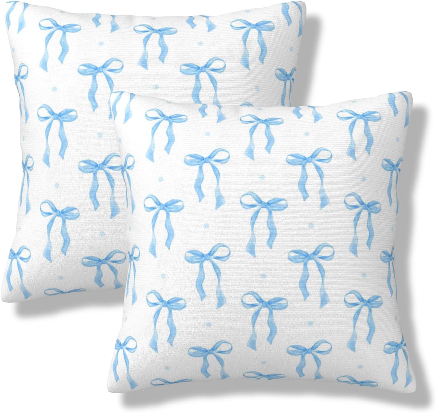 Blue Bow Throw Pillow Covers 20x20 Set of 2 Short Plush Pillows Case Square Cushion Cover Decorative Pillowcases for Bed Couch