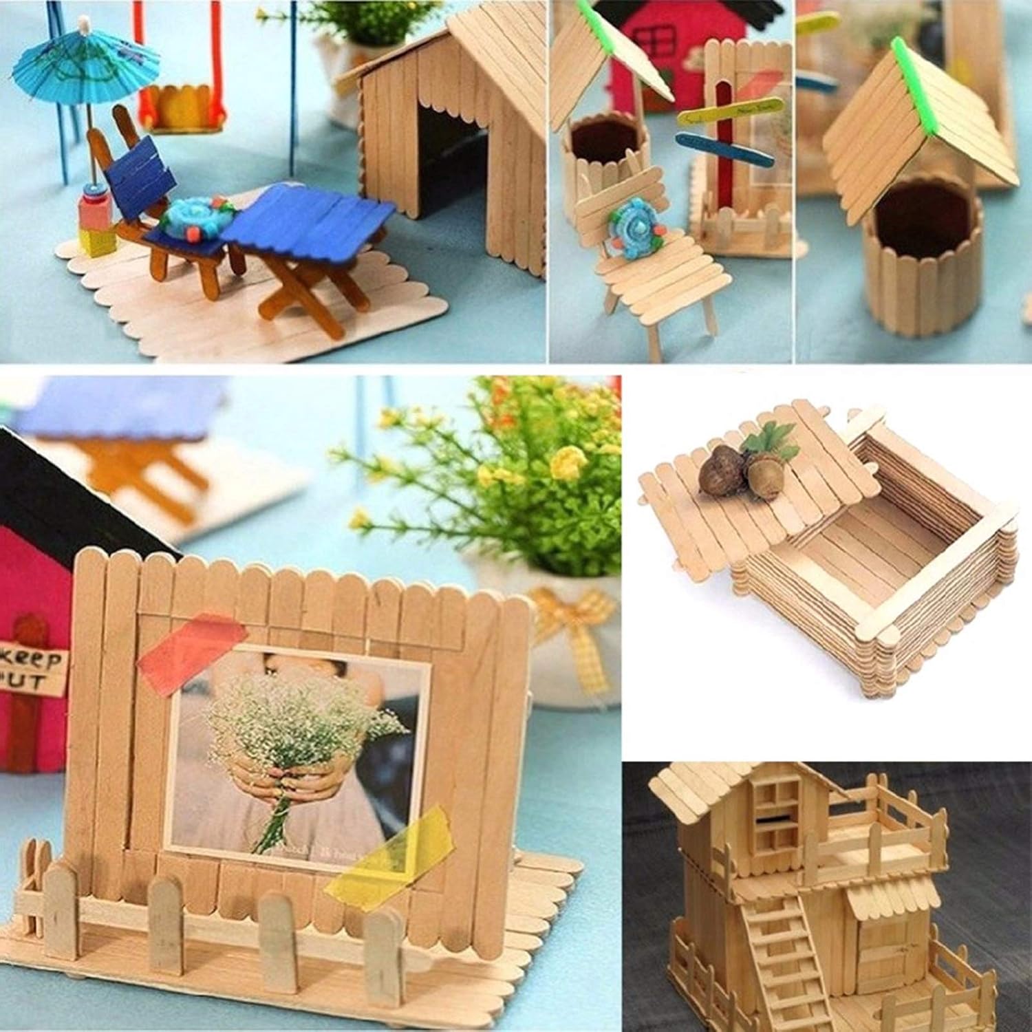 Amazon Co Jp J Lエイ 木製棒 300本木製 アイススティック棒 Diy ミニ アイスキャンディー棒 業務用 木製 新しい使い方 いろんな芸術品や作品を作り用 小学生向けの工作教室用に 114mmx10mm 300本 ホビー