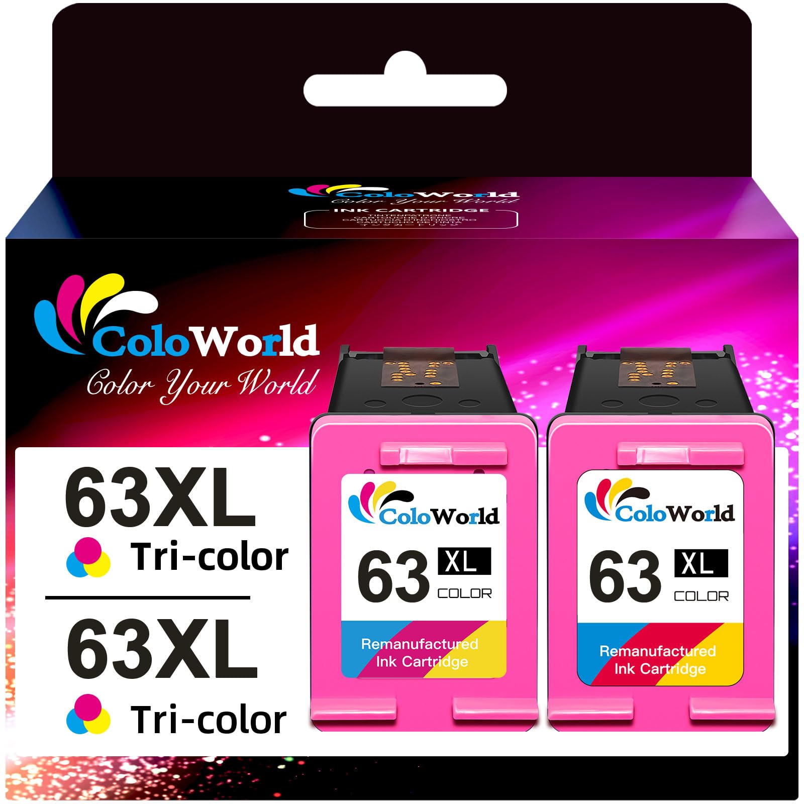 ColoWorld Remanufactured Ink Cartridge Replacement for HP 63XL 63 XL fit for Envy 4520 3634 for OfficeJet 3830 3831 5252 4650 5258 5255 for DeskJet