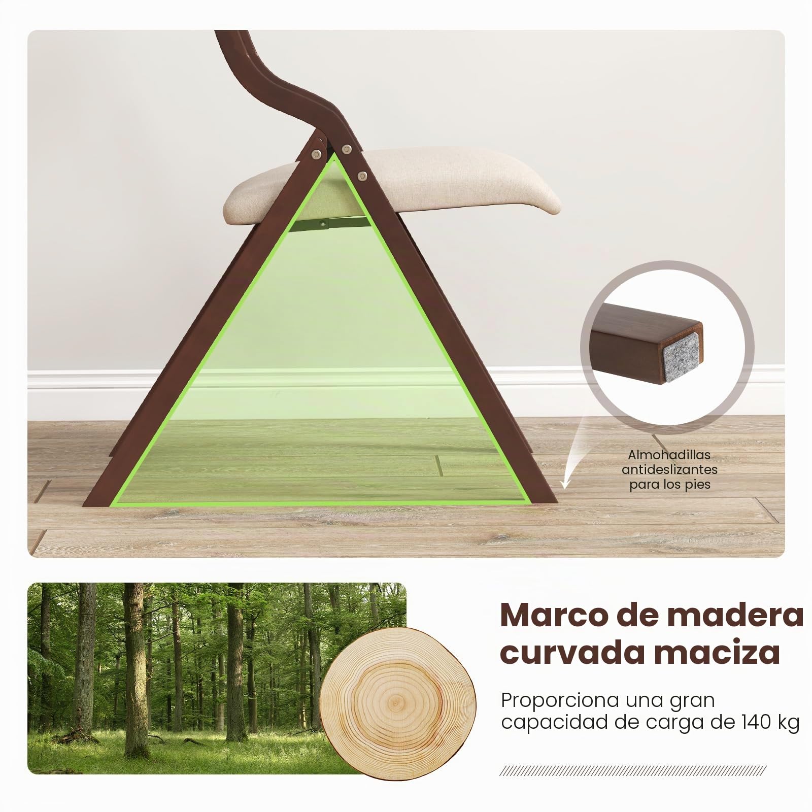 GIANTEX Juego de 2 Sillas de Comedor Plegables, Asiento Acolchado y Respaldo Ergonómico, Diseño Ahorra Espacio, Carga hasta 140 kg, Sillas para Cocina, Salón (Marrón+Beige)