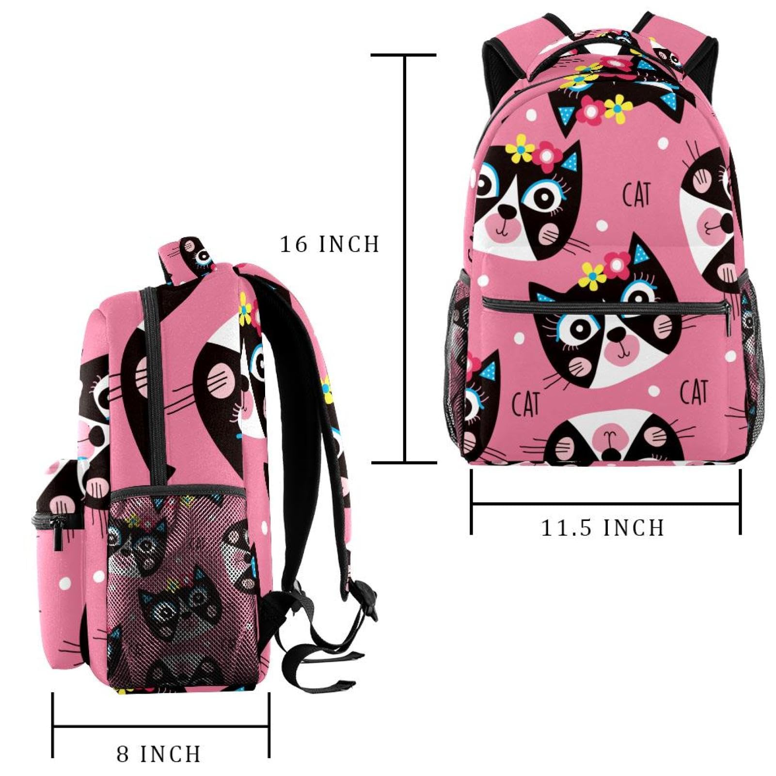 Zaino scolastico per uomini e donne, con gatti rosa, borsa da viaggio per computer portatile, zaino leggero per università, zaino casual per libri