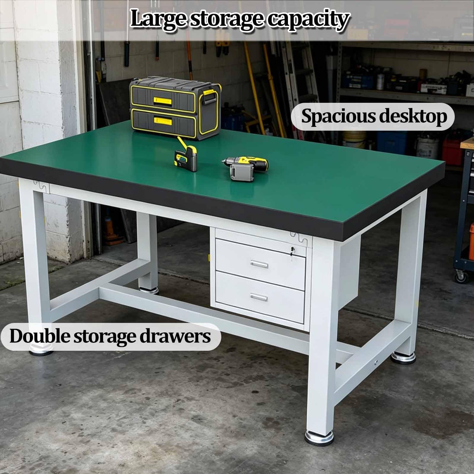 Banco da lavoro per garage, banco da lavoro antistatico, postazione di lavoro in acciaio laminato a freddo, 2 cassetti con serratura, ideale per manutenzione e uso in laboratorio(100 * 60 * 80cm)