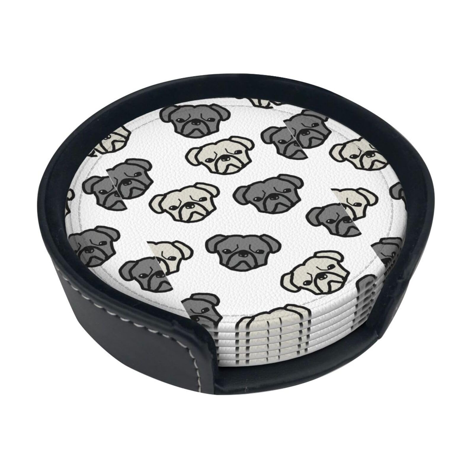 Merican Dog Head Print Round Coasters Set Of 6,Coaster For Tabletop Protection Home Bar Decor