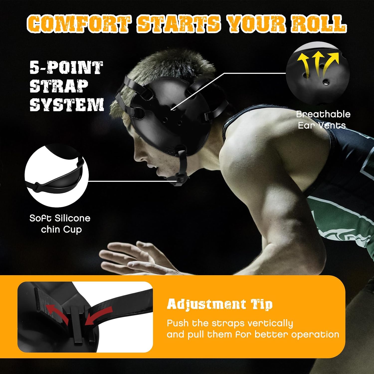 Wrestling Headgear Kids Youth Head Gear Wrestling Adjustable Ear Guard Straps MMA Jiu Jitsu for Men Women Adults - Image 4