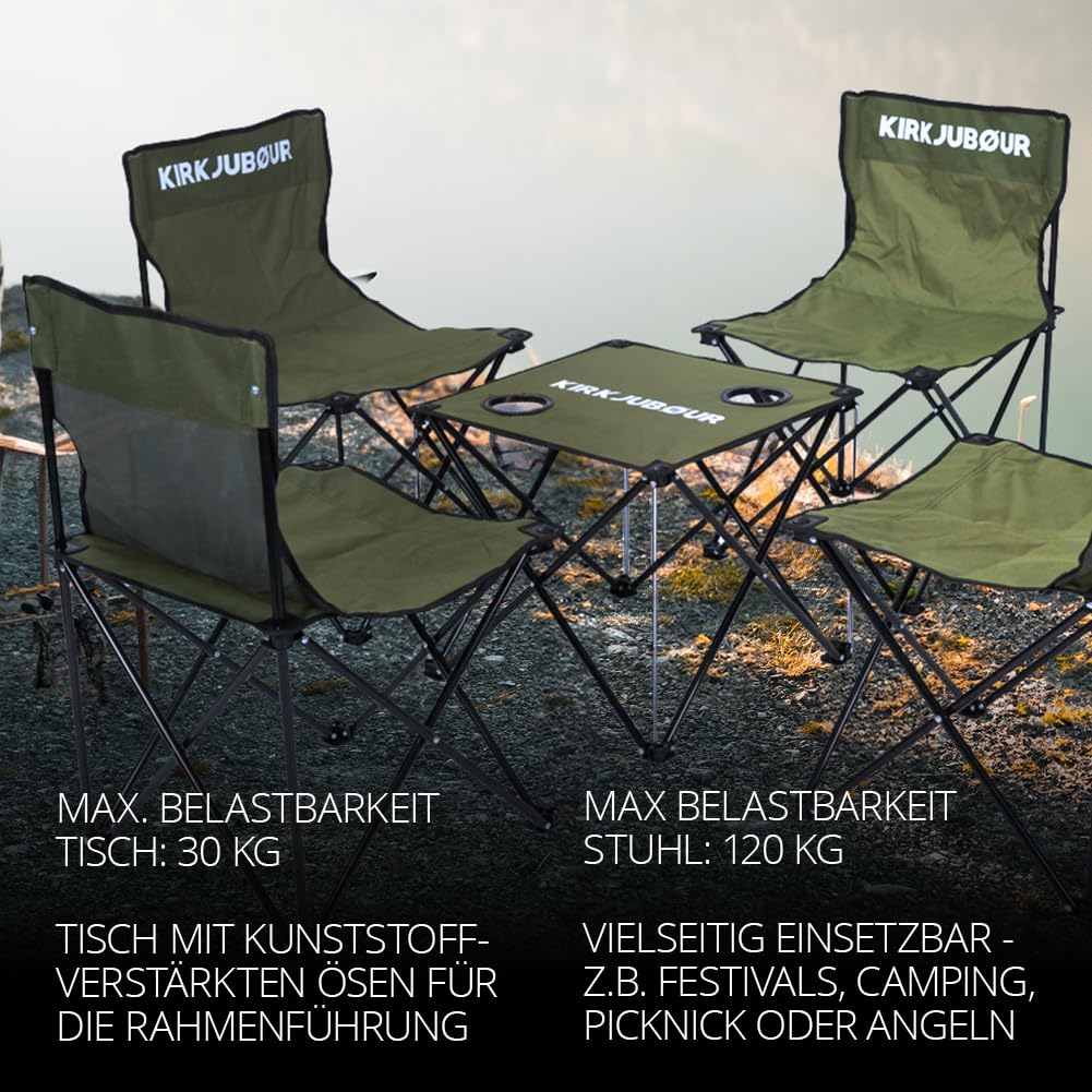 Kirkjubøur® Stjärna 5-częściowy zestaw krzeseł kempingowych ze stołem, wodoodporne meble kempingowe, zestaw na festiwale, do namiotu, wędkowania (granatowy)