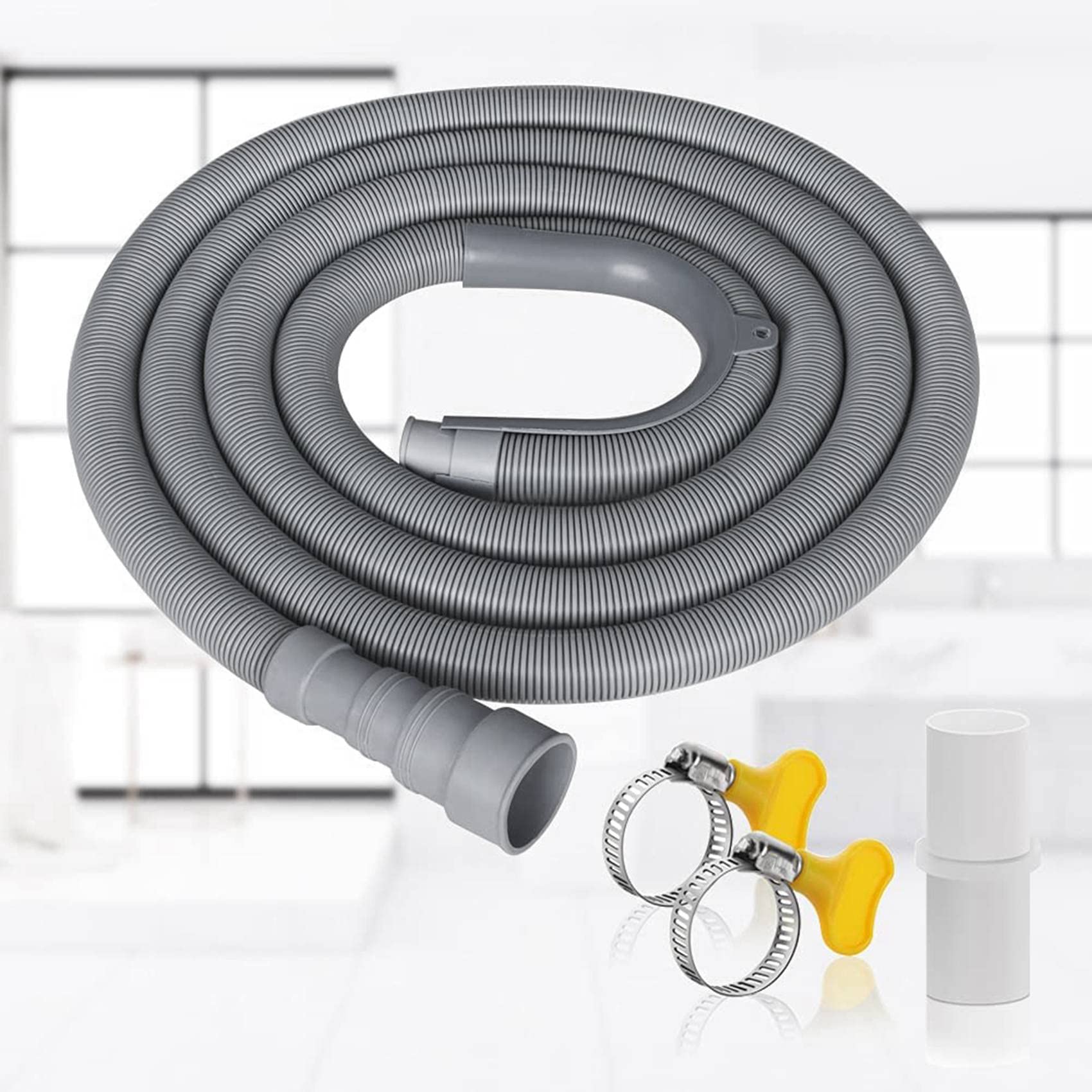 6X Juego de Extensión de Manguera de Desagüe Manguera de Lavadora Universal de 10 Pies, Incluye Conector de Manguera Soporte y Abrazaderas de Manguera Mangueras de Drenaje