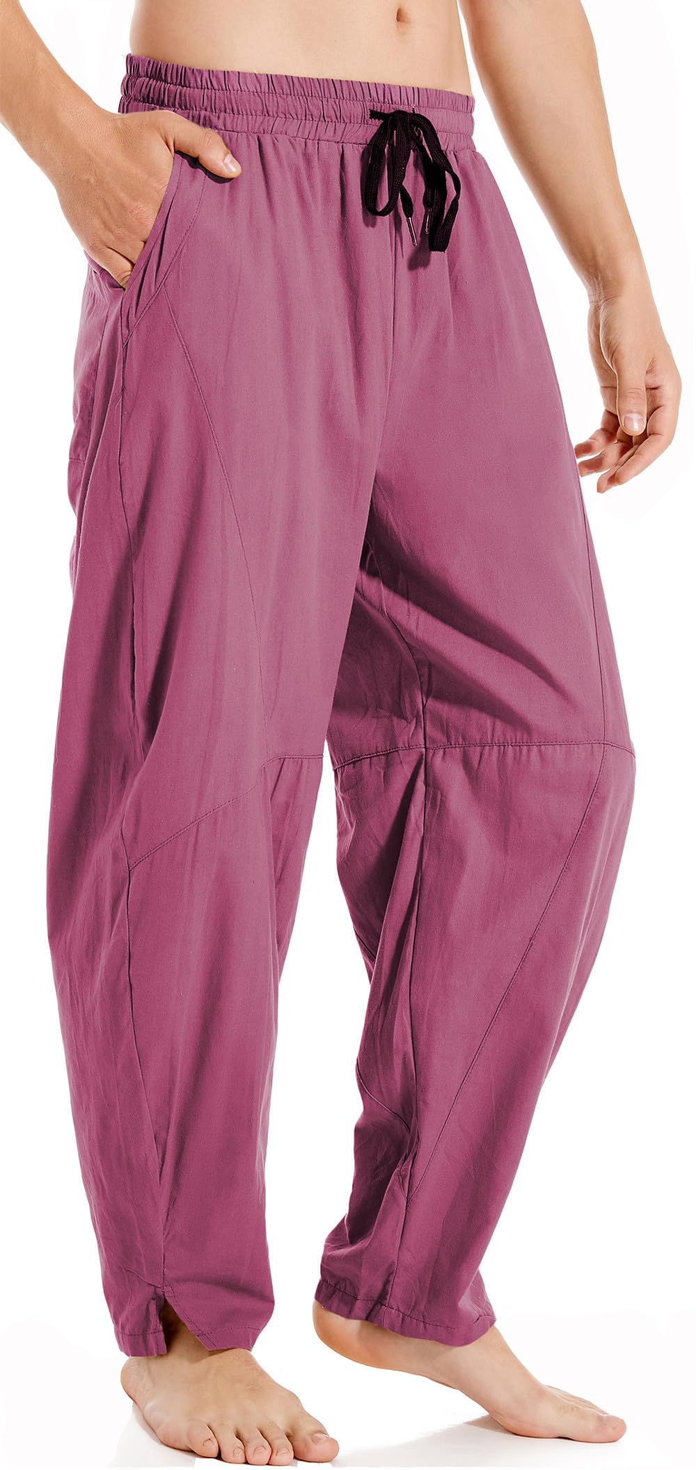 AITFINEISM Mens Cotton Linen Pants Elastic Drawstring Waist Lightweight Summer Beach Pants