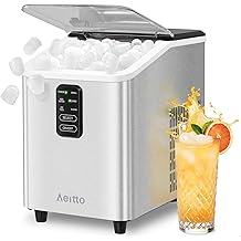 Aeitto Ice Maker Countertop 26lbs/24H, Ice Machine 8 Ice Cubes Ready in 6 Mins, 2 Sizes of Bullet Ice Portable Ice Makers with Basket &amp; Scoop, Auto Self-Cleaning for Home/Kitchen/Office Stainless