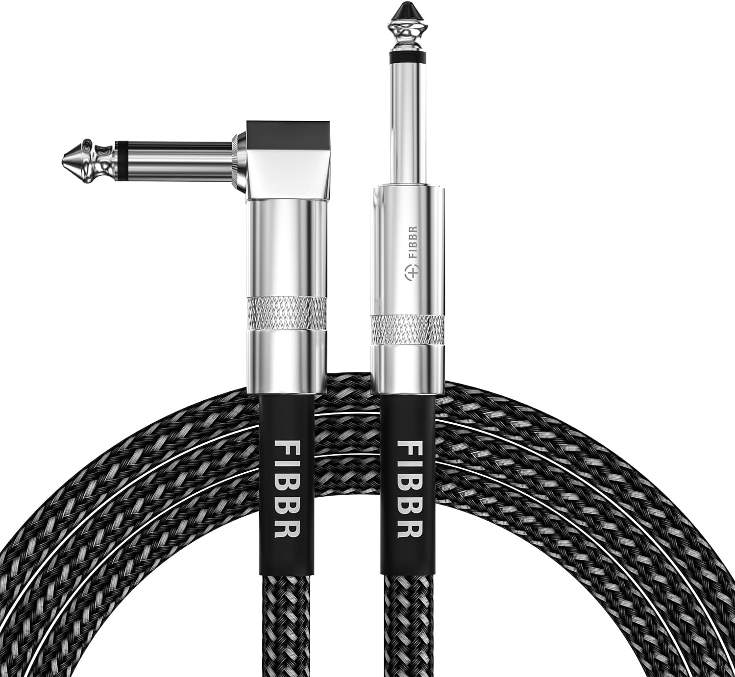 FIBBR Guitar Cable(10ft), Right Angle 1/4 Instrument Cable for Electric Guitar, Bass Guitar, Electric Mandolin, Pro Audio