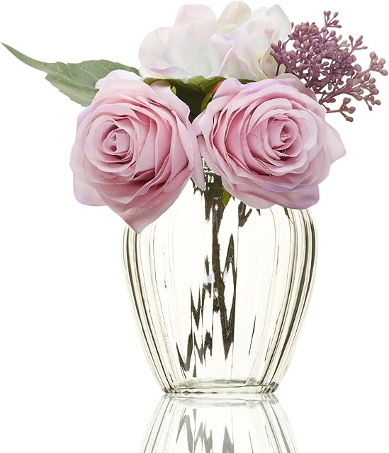 Ribbed Glass Bud Vase for Flowers 11cm  MIni Vase Small Flower Vase for Single Stems, Sweet Pea  Small Bud Container, Vintage Vases for Table Decoration