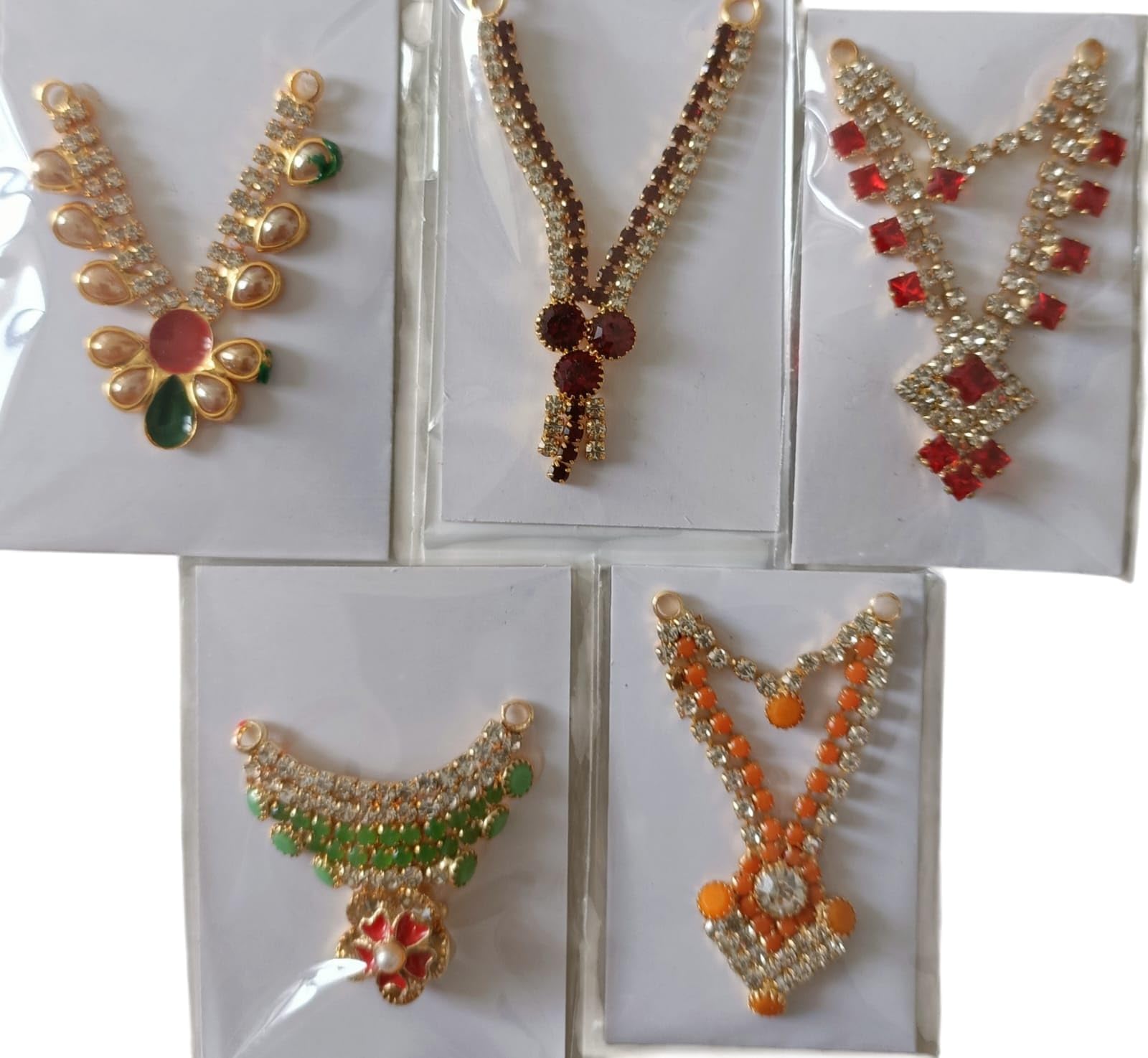 Ladoo Gopal Diamond and Moti Malas and Designs (Assorted Colour), Set of 5.