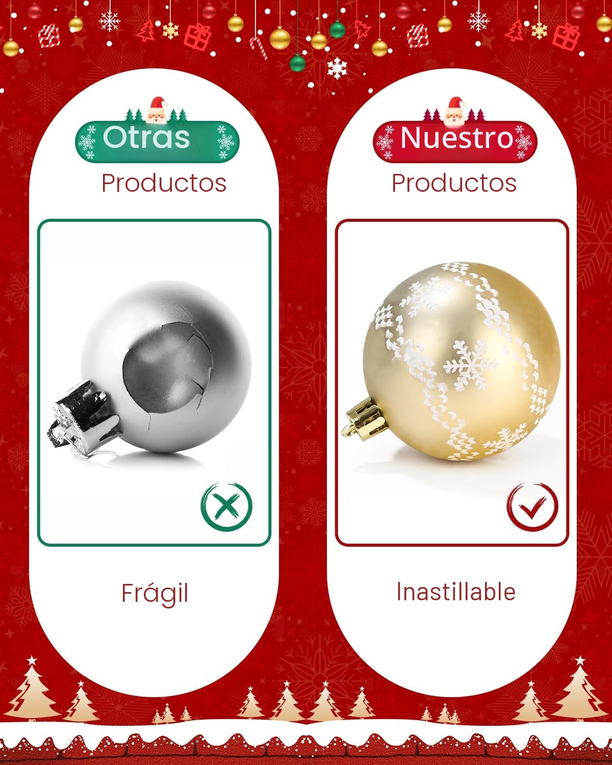 52 Piezas Bolas de árbol,Navidad Inastillable Bolas Plastico Adornosadecuadaspara el Hogar Festival,adecuadas para interioresy exteriore,Navidad