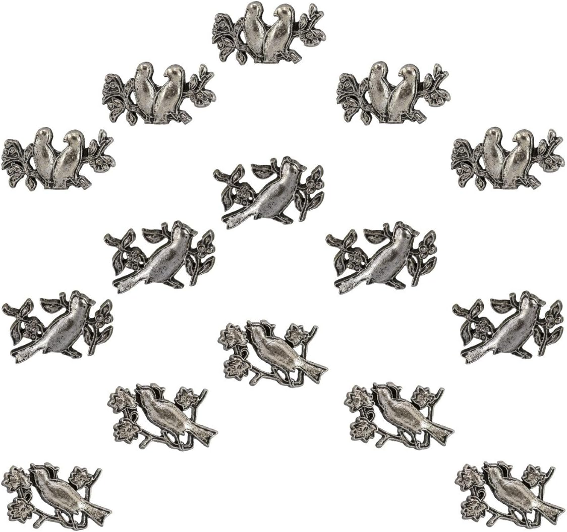 Antique Silver Birds Decorative Push Pins, Set of 15