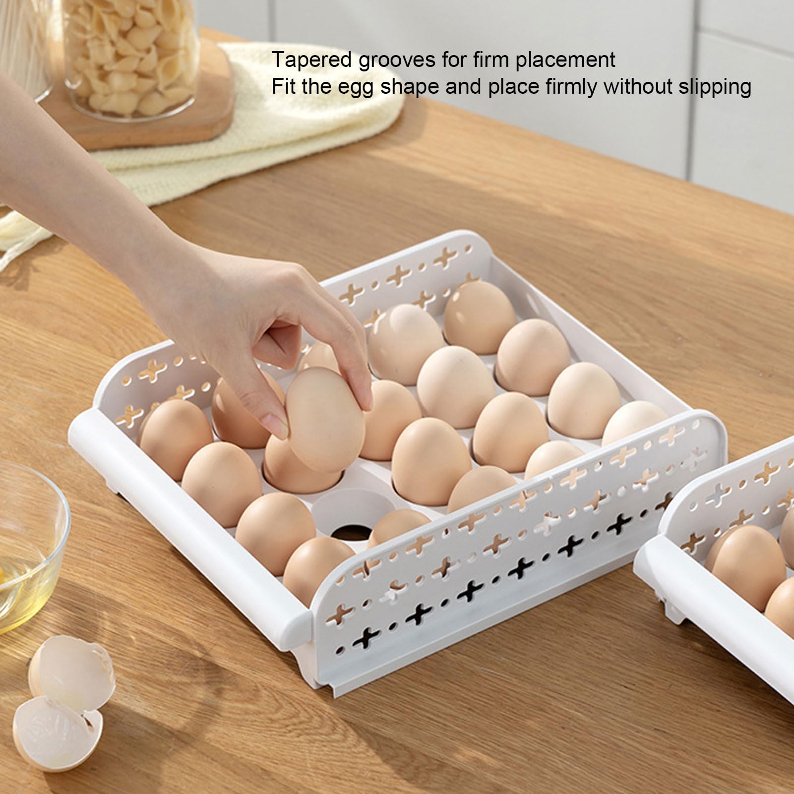 Conteneur à œufs Au Réfrigérateur, 4 Pièces, 80 Grilles, Tiroir De Stockage D'œufs Empilable, 4 Couches Pour la Maison, Pique-nique, Restaurant(beige)