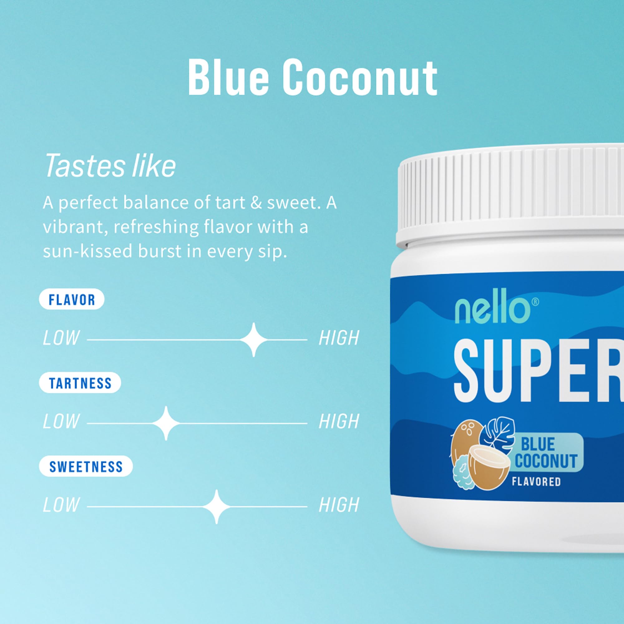 Nello Supercalm Powdered Drink Mix Tub, Cortisol Reducer* and Sleep Aid Supplement, L Theanine, Ksm-66 Ashwagandha, Magnesium Glycinate, Vitamin D 3, No Sugar, Non GMO, On The Go, 30 Ct, Blue Coconut — Amazon image 2
