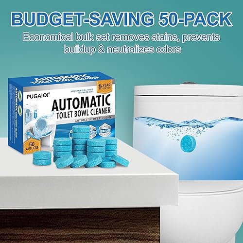 Miniatura 6 de PUGAIQI Tabletas limpiadoras automáticas de inodoro, asiento de inodoro azul, desincrusta y desodoriza, seguro para sépticos, limpieza continua,