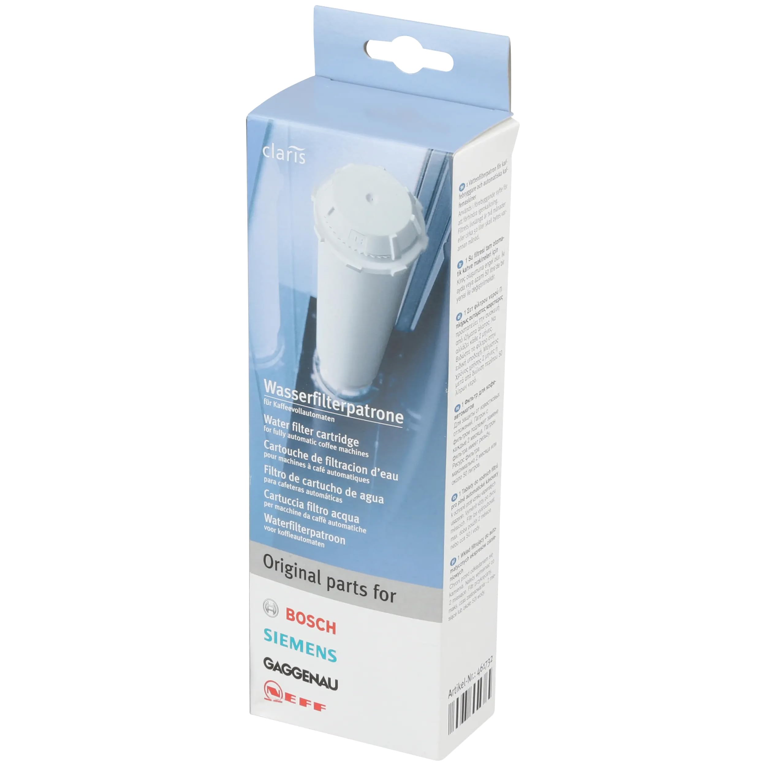 Cartucho de filtro de agua para cafetera compatible con Bosch Siemens Neff Gaggenau, Claris 00461732
