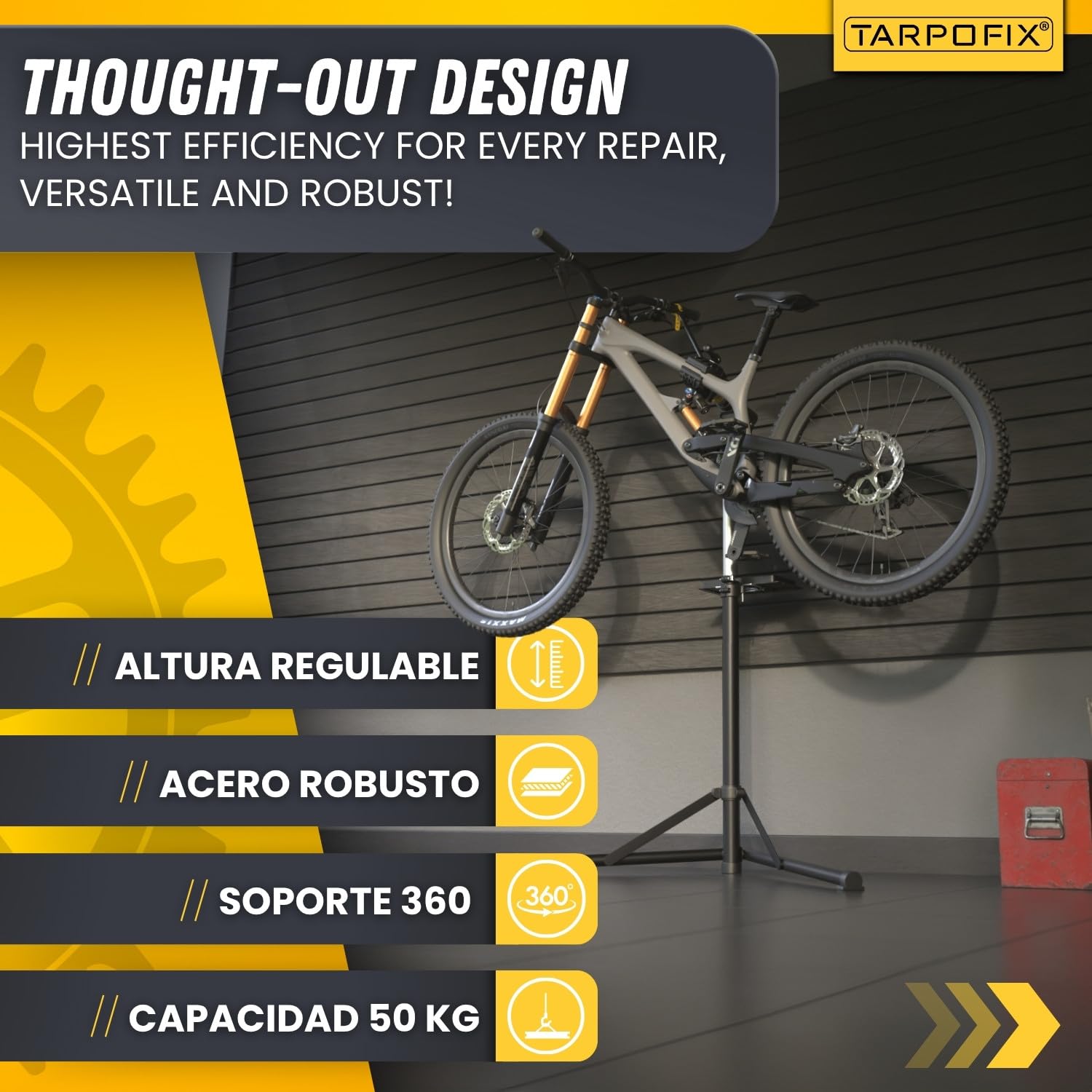 Tarpofix® Soporte Taller Bicicleta Profesional Hasta 50kg | Soporte Reparación Bicicleta | Soporte Para Bicicleta Y E-Bike | Soporte Bici Robusto Para Mantenimiento Y Reparación