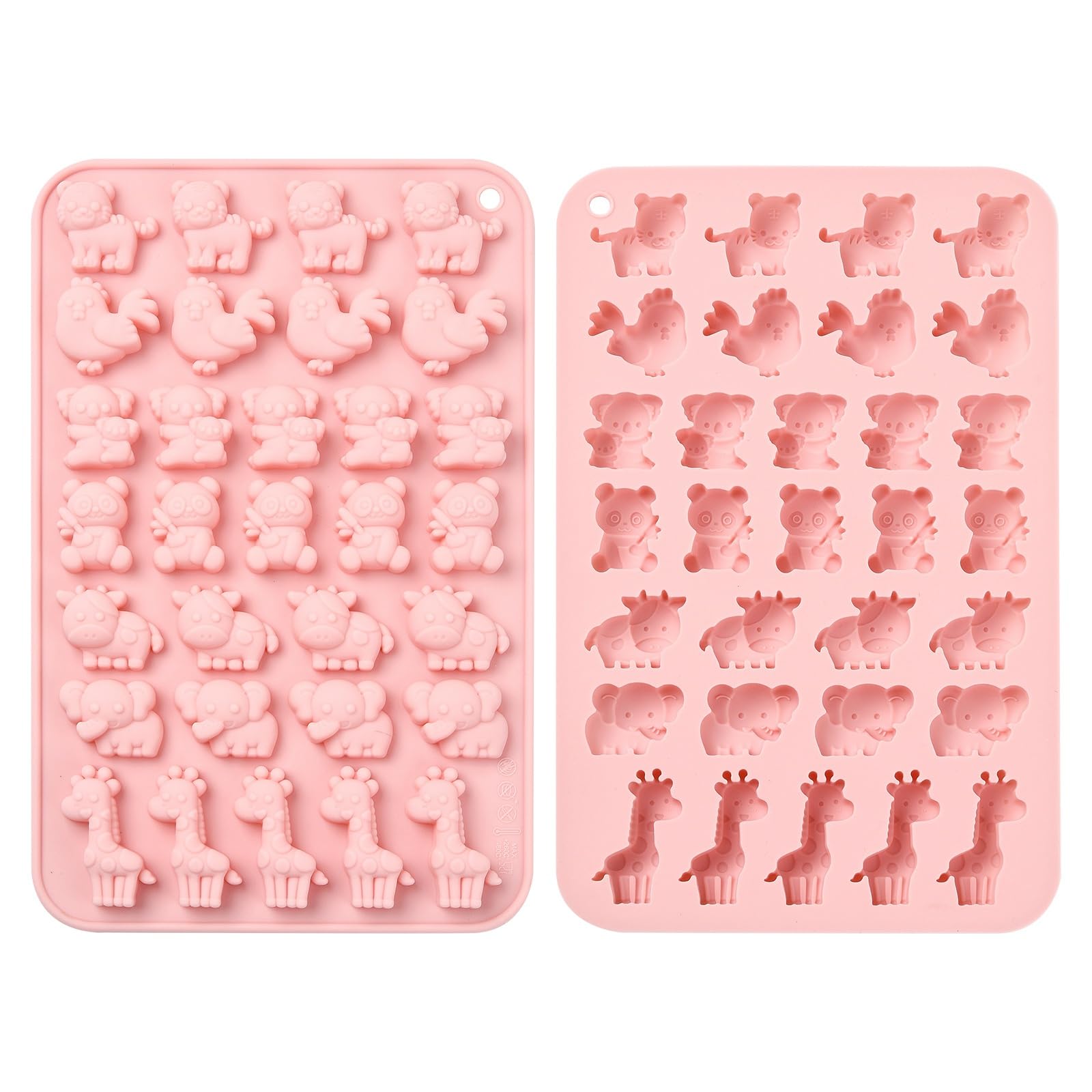 Stiesy 2 Pcs 31-Cavity Animal Silicone Molds 3D Cute Cartoon Fondant Cake Mold for DIY Chocolate Candy Baking Soap Pudding Creative Party Decor Ice