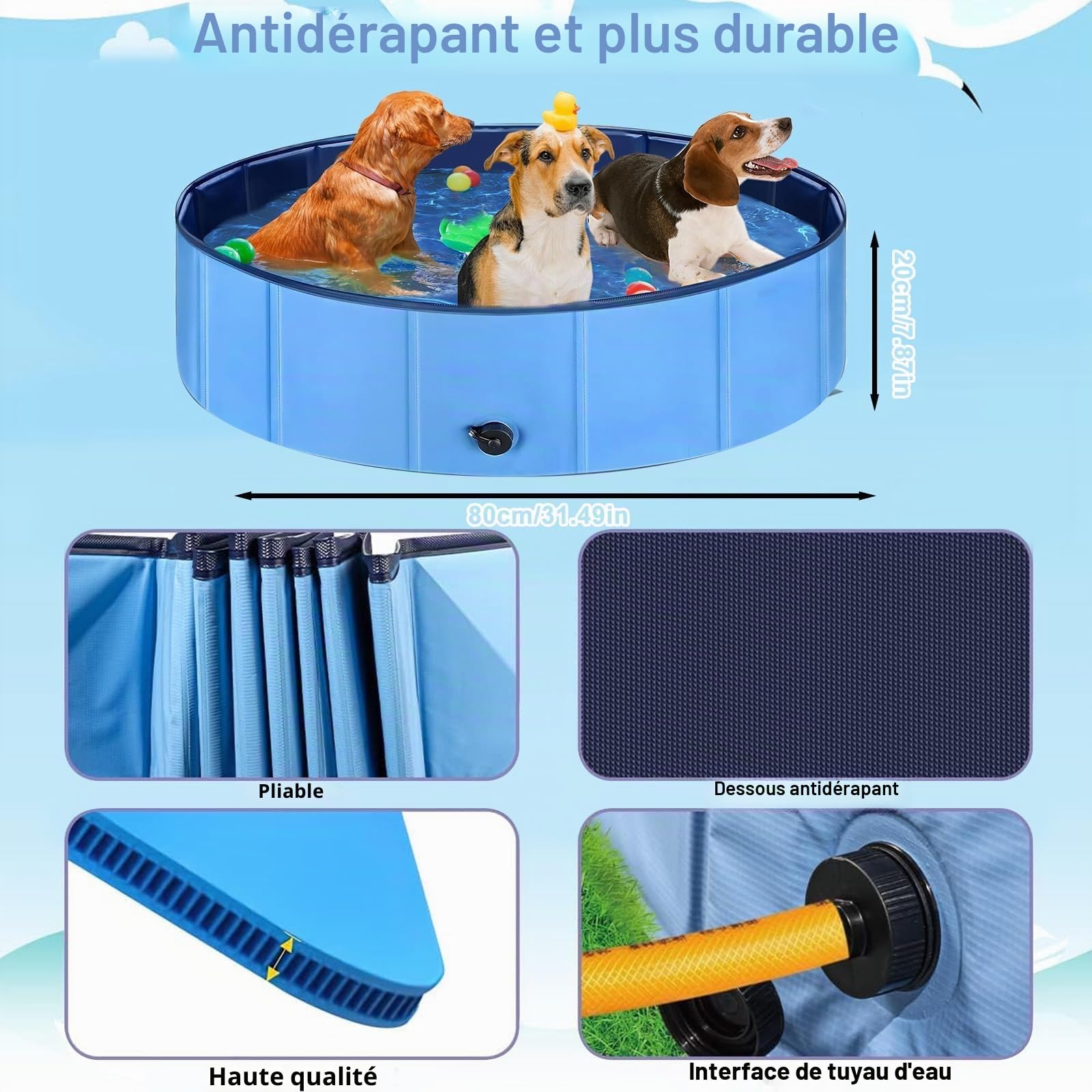 80x20cm Piscine pour Chien Pliable: PVC Résistant Piscine pour Animaux, Antidérapante Piscine PVC, Piscine Antidérapante, für Maison et Extérieur