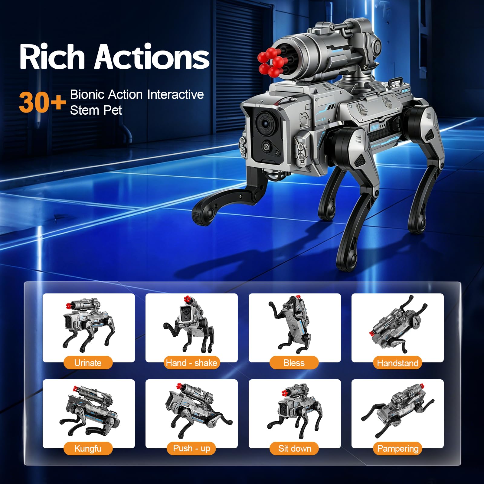 Chien Robot Télécommandé pour Enfants de 3 à 12 Ans, Chien Robot Intelligent avec Lanceur de Munitions Souples, Programmable, Danse, Musique, Interactif, Jouet Garçon Fille