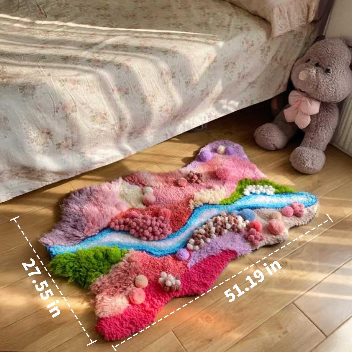 Dywan z mchu DIY Zestawy haków zatrzaskowych do salonu sypialni, 51x27 Ręcznie haftowany duży dywan z mchu, uroczy dywan z mchu Kwiaty dla kobiety Prezent świąteczny,River a
