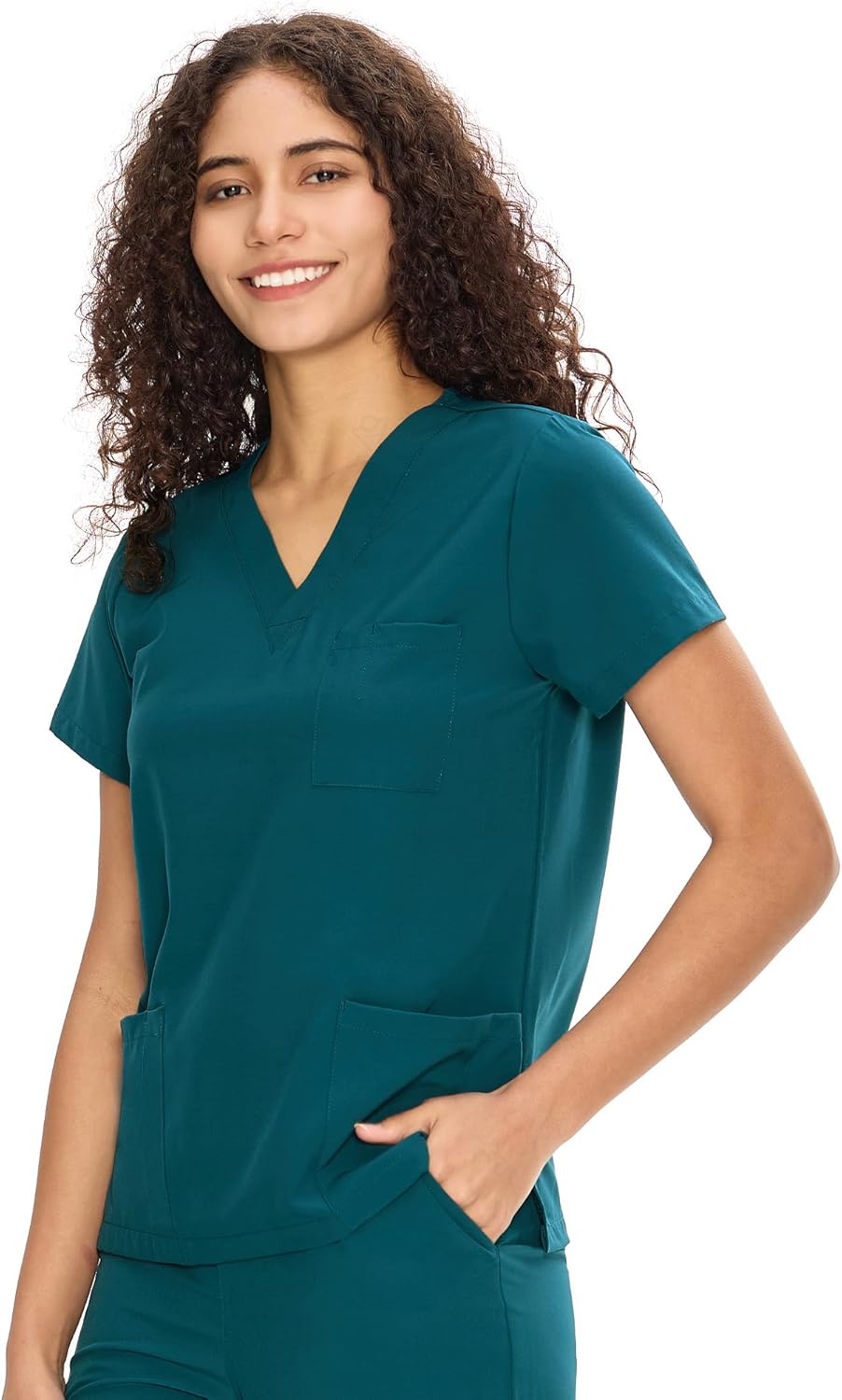 COZYFIT Scrub V-Neck Tops for Women, Soft Stretch Women's Tops Easy Care with 3 Pockets - Image 2