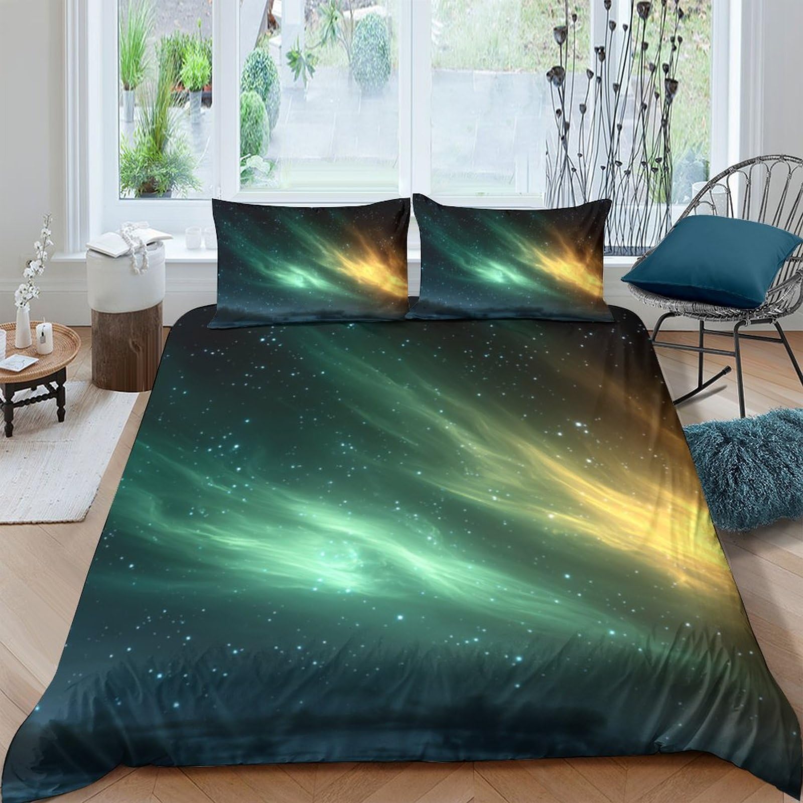 Ctjqhvkz Style-3 3D Printed Northern Lights Fitted Sheet Microfiber Soft Aurora Mattress Cover For Bedroom Guestroom Dorm Mattress Protection Decor Single（135X200cm）
