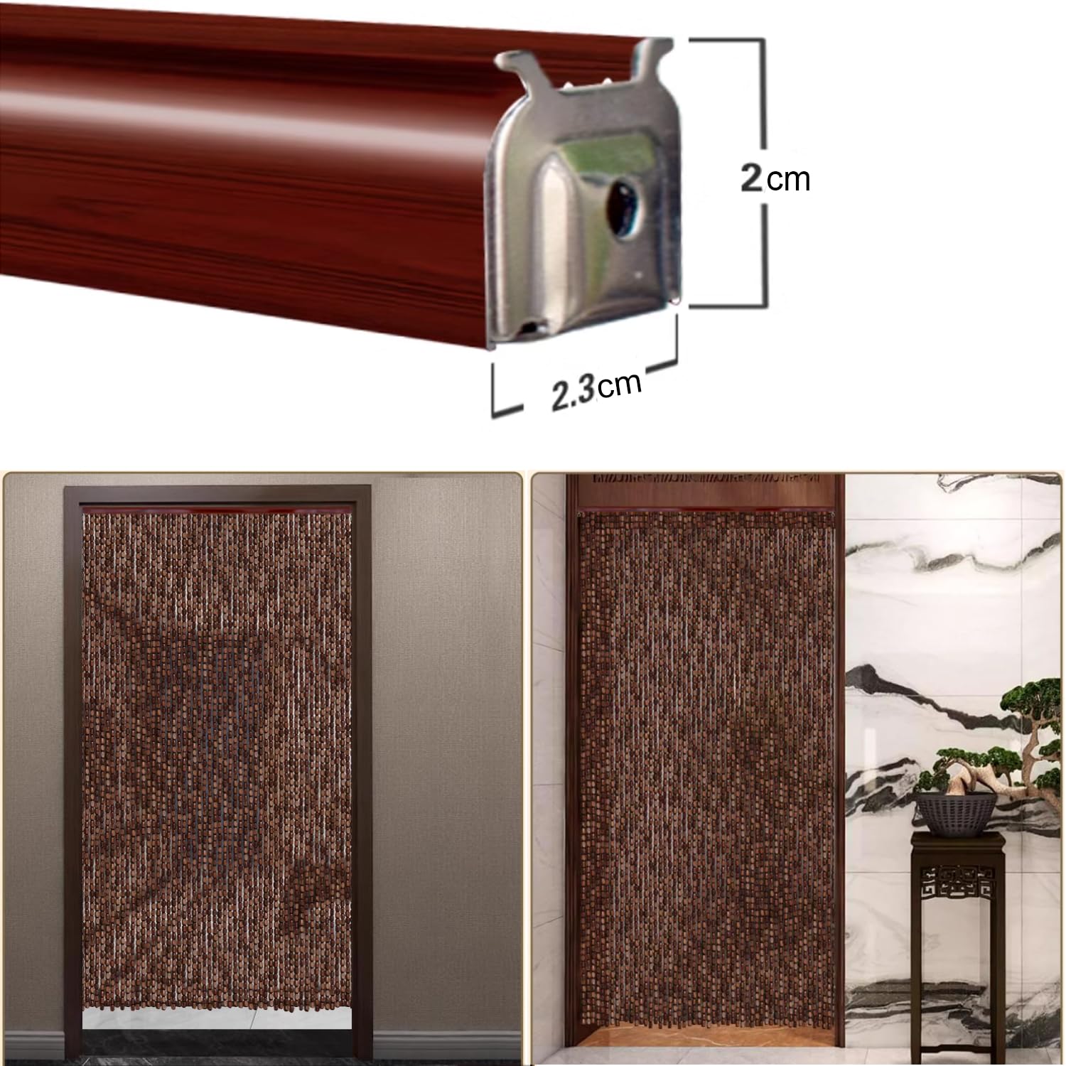 Cortina de Cuentas de bambú para Puertas, Cortinas de Cuentas de Madera Rojas, biombos para Salas de Estar, decoración divisoria, 100 cm x 100 cm.