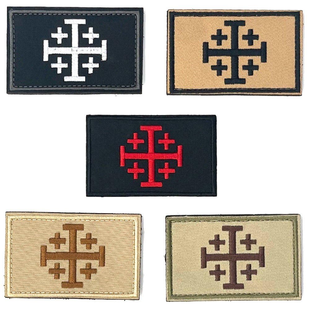 Sanfly As Shown Jerusalem Cross Knights Templar Flags Cross Military Patch Hook Loop Fastener Backing Accessory For Jackets Hats Backpacks