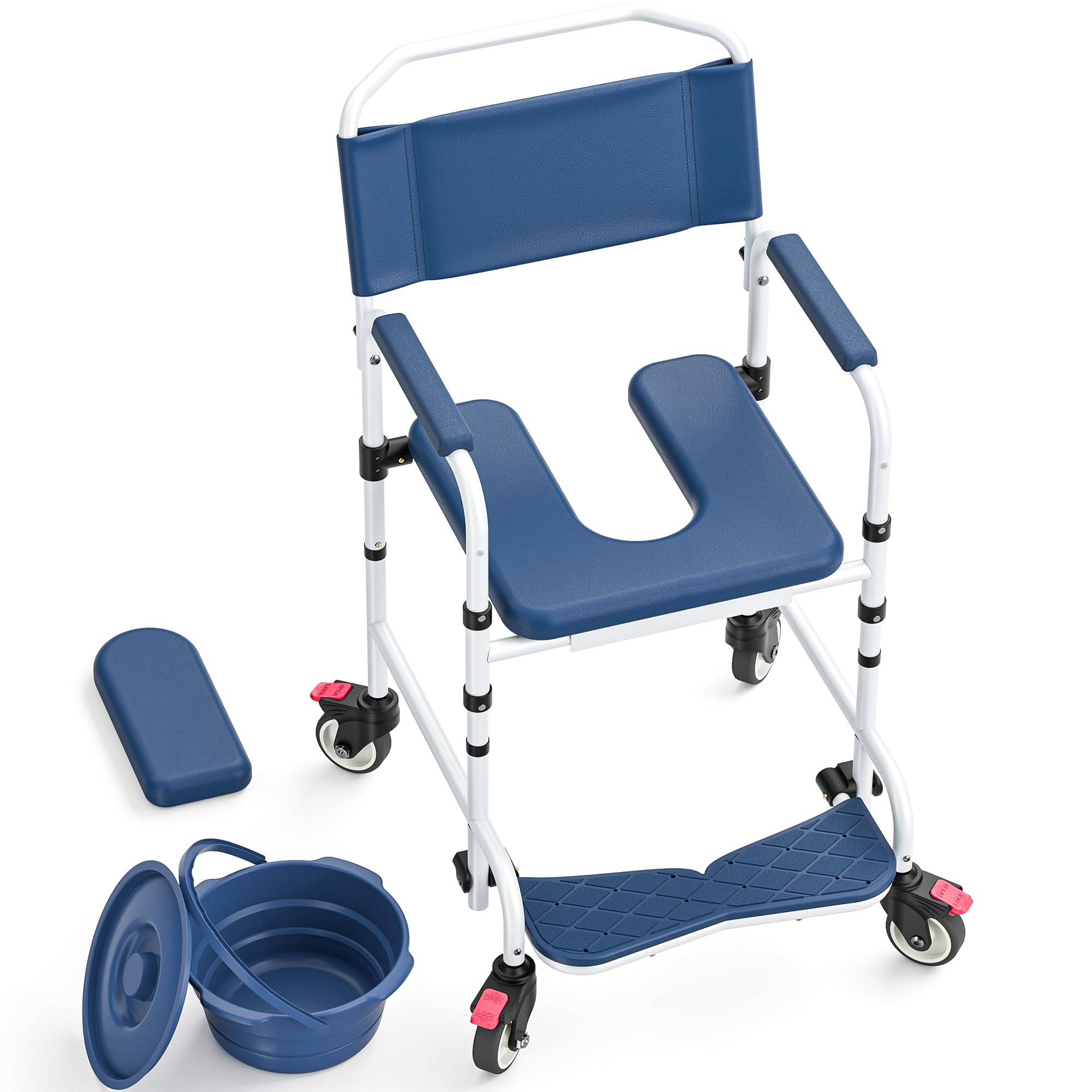 Photo 1 of Shower Chair with Wheels, Two Modes Commode Chair for Elderly and Disabled