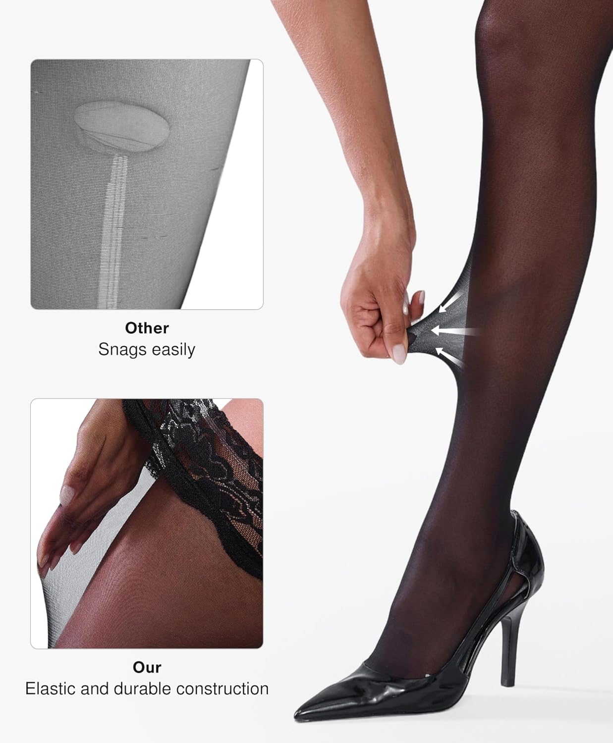 Popilush Thigh High Stockings Silicone Lace Top Stay Up Silk Sheer Pantyhose for Women - Image 5