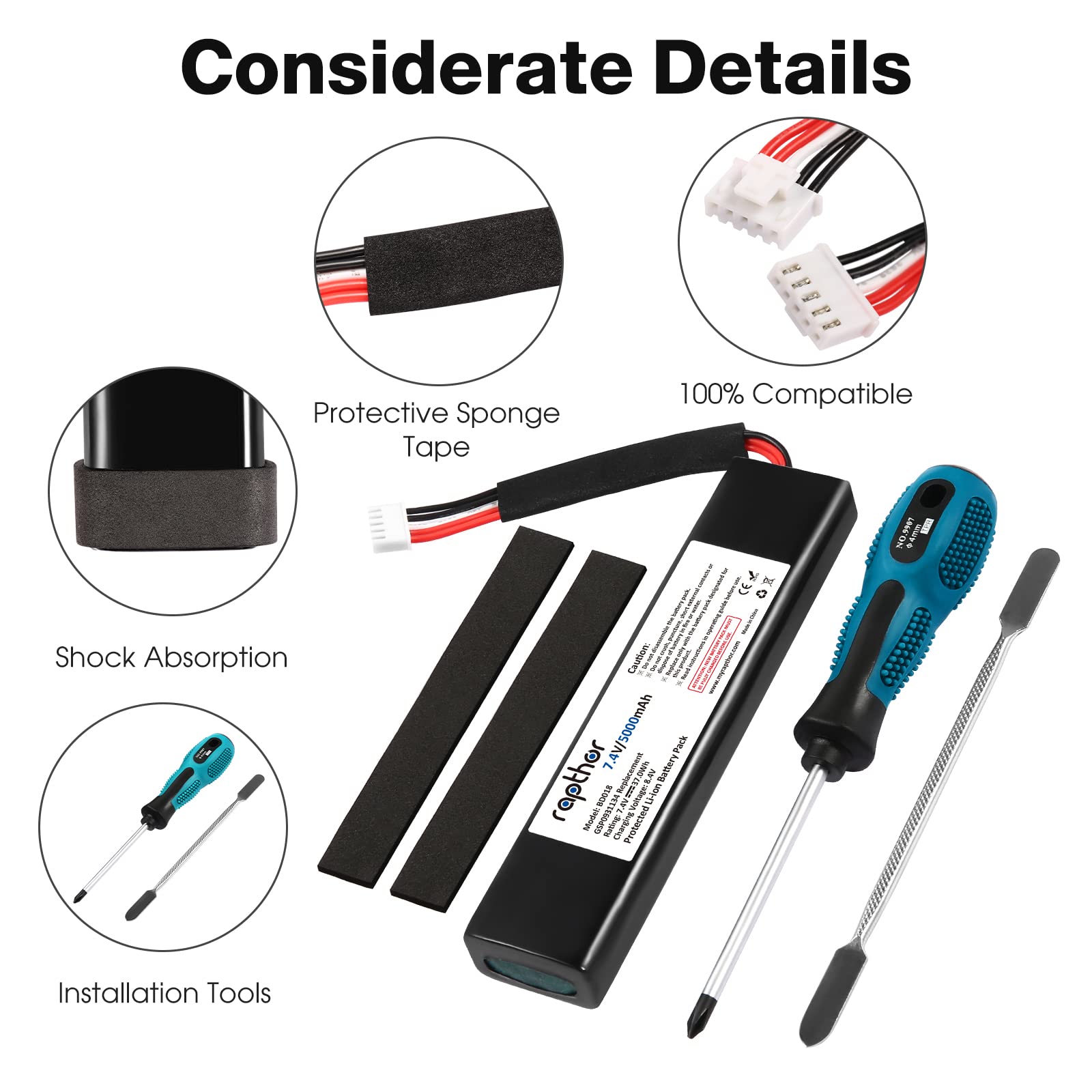 Rapthor 5000mAh batteria di ricambio per JBL Xtreme altoparlante Bluetooth si adatta JBL GSP0931134 ad alta capacità Li-Polymer batteria di ricambio con strumenti fai da te