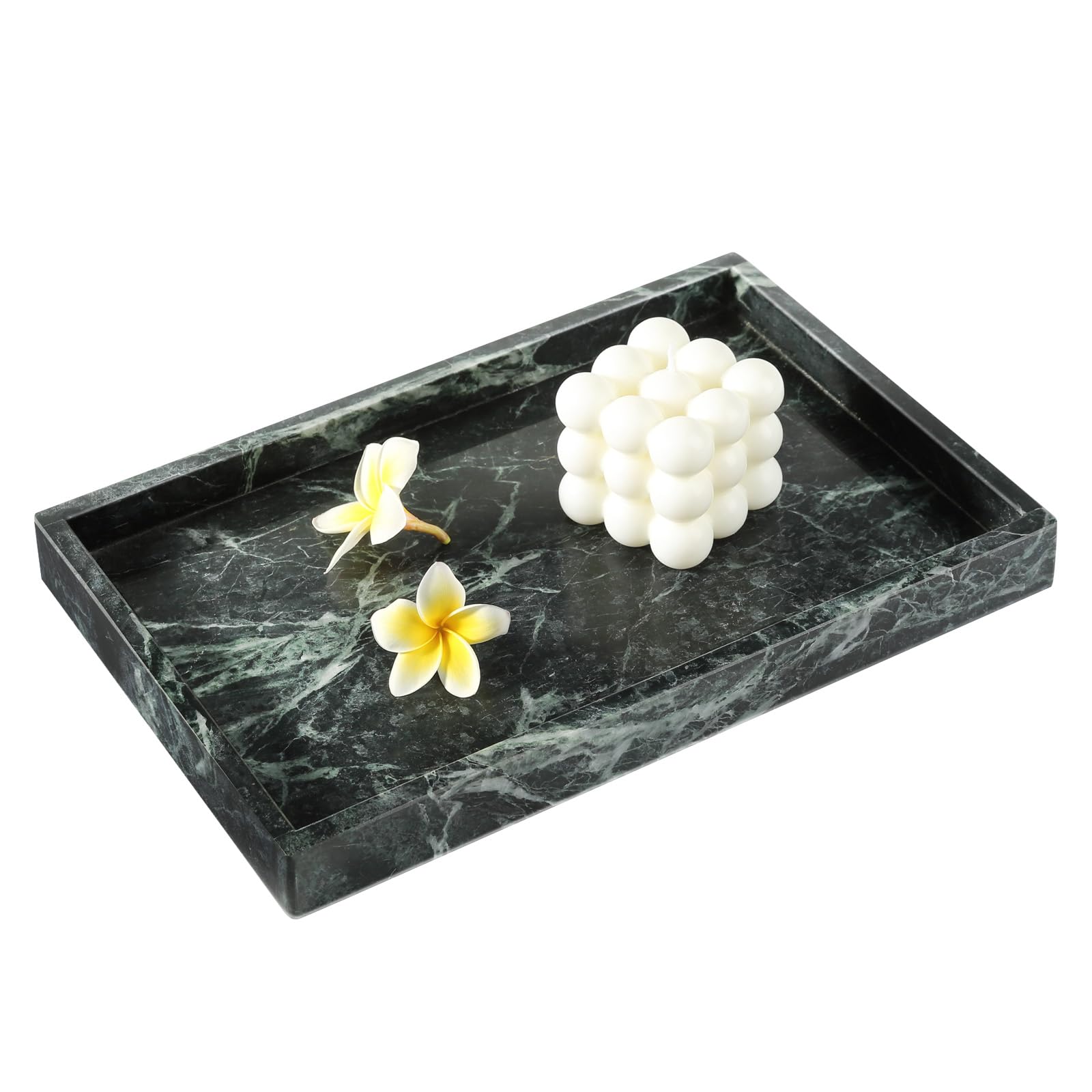 Plateau en marbre vert 30,5 x 20,3 cm : vide-poche naturel pour montre et bijoux Koville