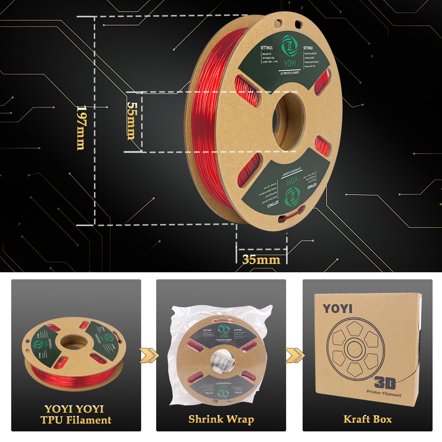 YOYI YOYI Filament do drukarki 3D, filament TPU 95A 1,75 mm, elastyczny filament, szpula 0,5 kg, dokładność wymiarowa +/- 0,03 mm, miękkie włókna TPU o wysokiej elastyczności (czerwony)