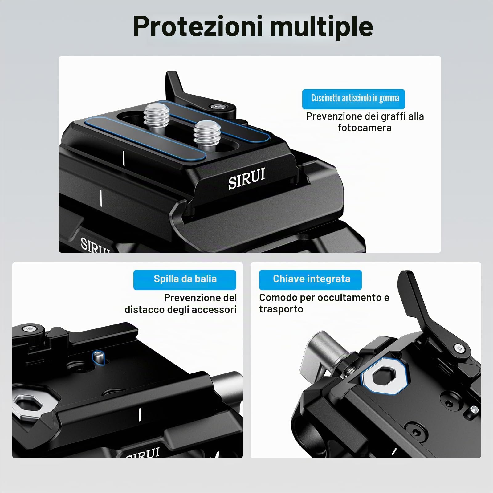 SIRUI Video di Supporto per Guida da 15mm con Piastra a Sgancio Rapido Tipo Arca, Piastra Base per Fotocamera con Doppi Morsetti per Treppiede, Attrezzatura per Spalla, Follow Focus, AM-QA-LR