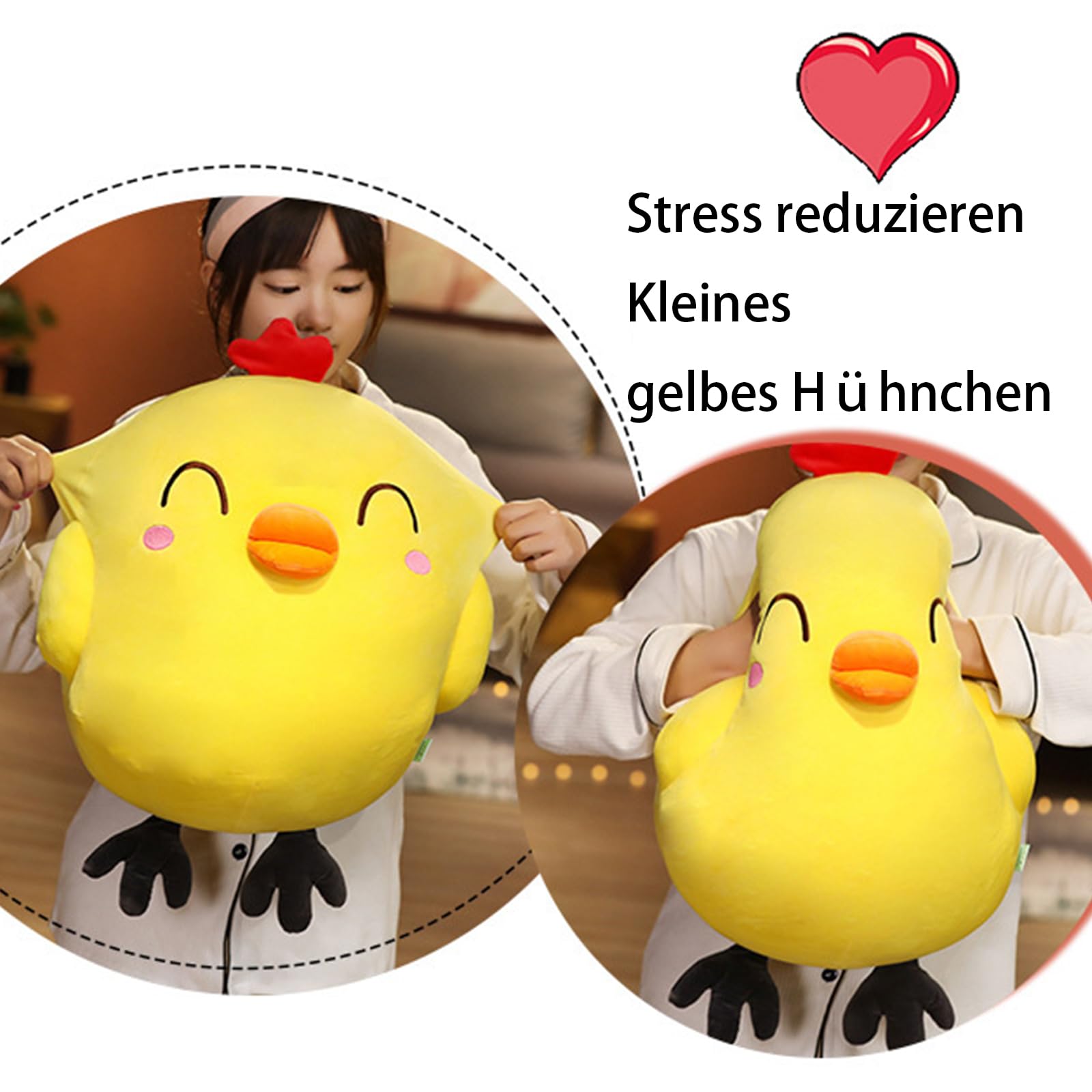 Gelb Huhn Kuscheltier, 25/50/60cm Hühner Plüschtier, Stofftier Plüsch Tier, Geschenk für Jungen Mädchen Erwachsene (glücklich,60cm)