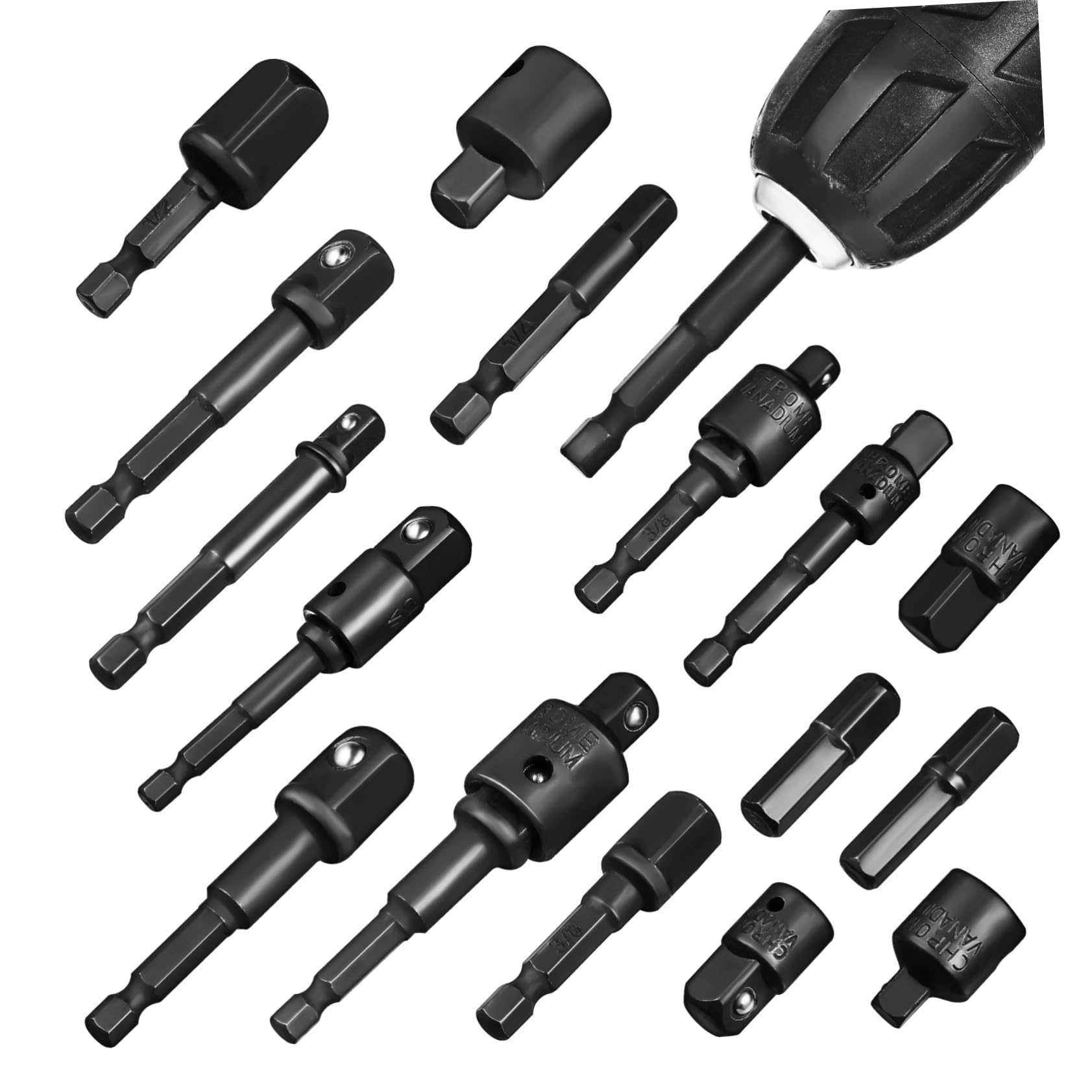 Adaptateur de Douilles à Choc, Lot 24 Pièces, Acier Chrome-vanadium