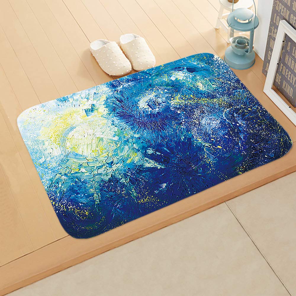 Tapis de couloir jaune et bleu abstrait en polyester 80x120cm pour entree et salon