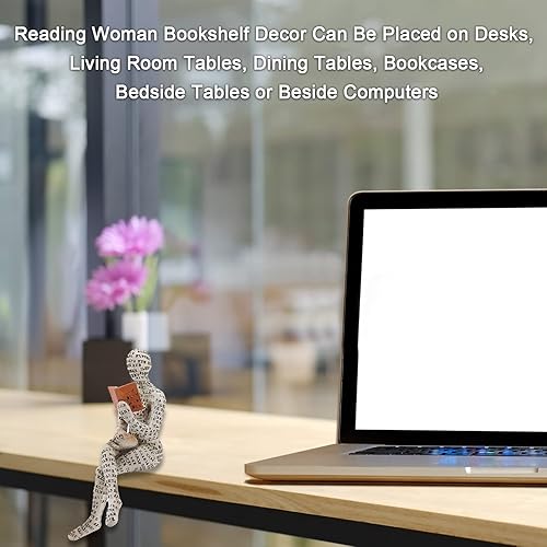 Miniatura 4 de Figura de mujer que lee, escultura pensadora, estatua de decoración abstracta, estantería, escultura de resina estética para sala de estar, oficina,