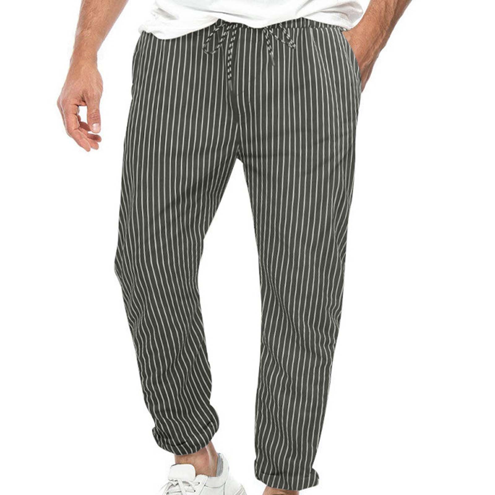 Pantalones chinos para hombre, a rayas, pantalones chinos con elástico, pantalones ajustados, pantalones de tela para hombre, pantalones de lino con cordón, ligeros, pantalones de verano, pantalones