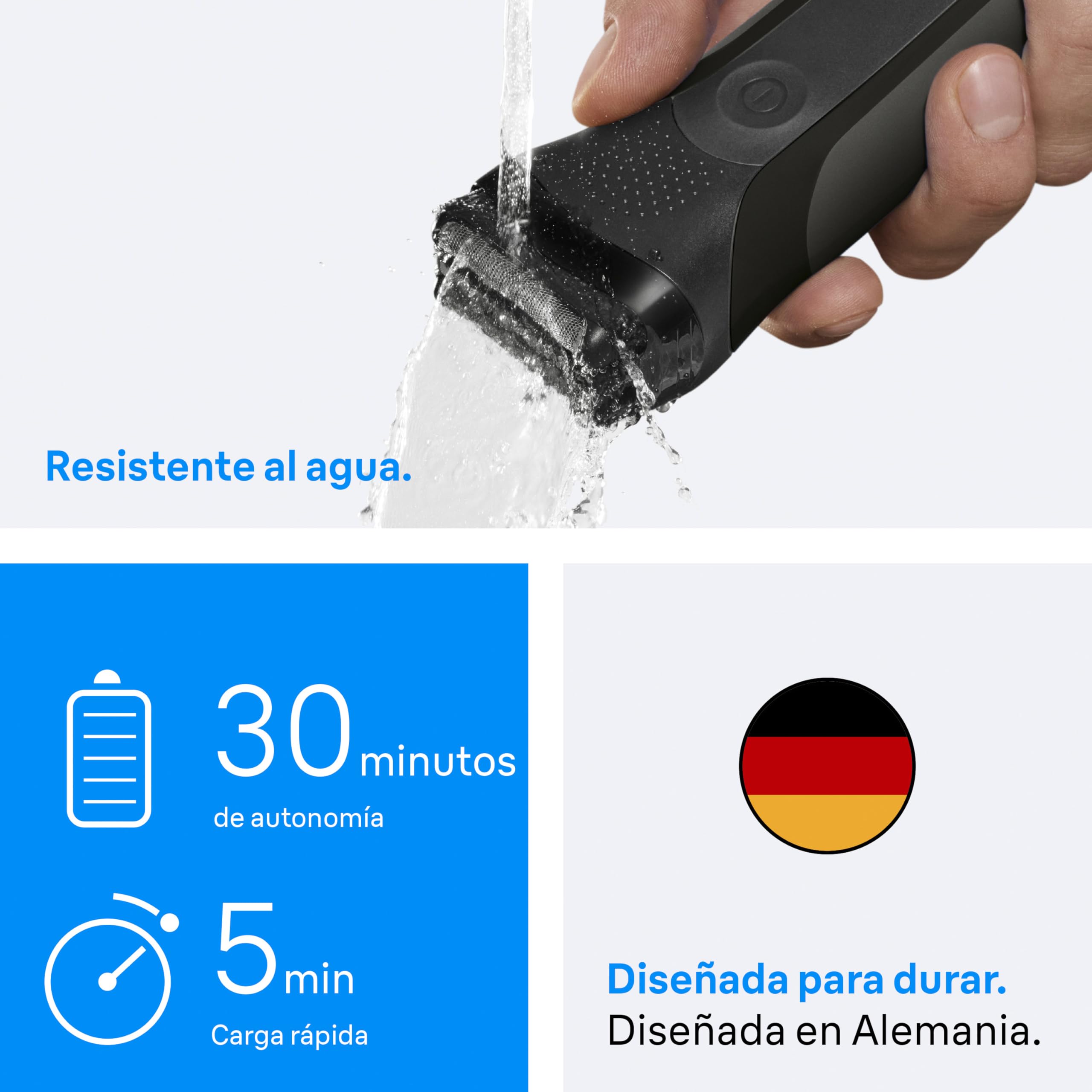 Braun Series 3 Afeitadora Eléctrica Hombre, 300S, Gris - Máquina de Afeitar Barba Resistente al Agua, 2 Láminas, 30 Min de Autonomía, Carga Rápida, Afeitado Apurado