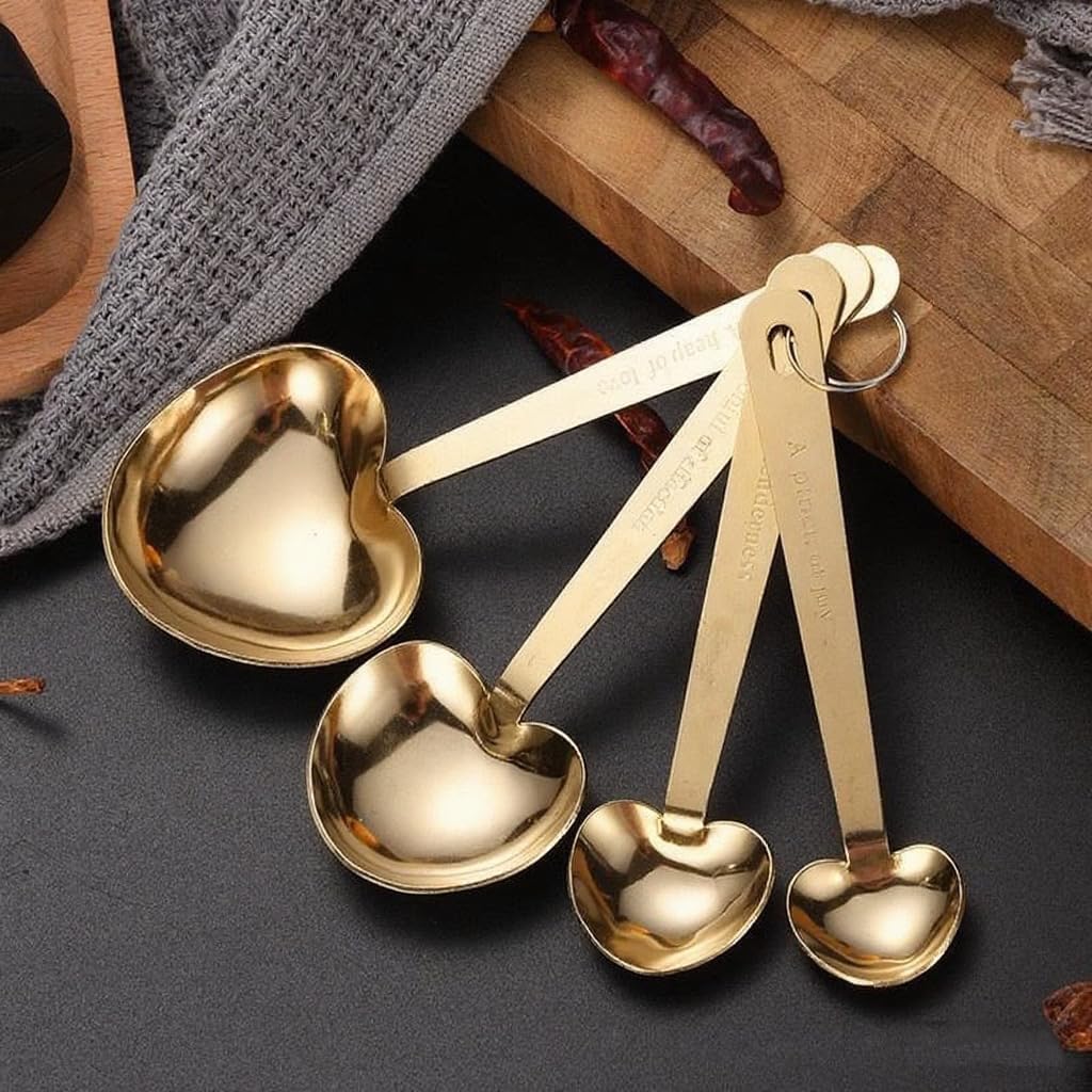 4-Piece Stainless Steel Heart-Shaped Measuring Spoons Set Kitchen Measuring Spoons Gold LCC835-03