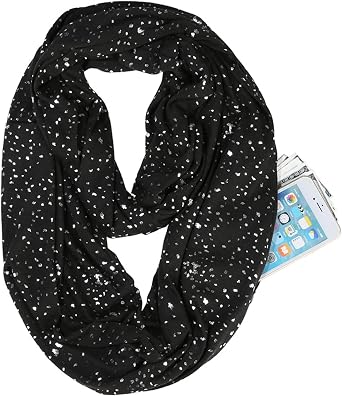 Women Infinity Scarf With Hidden Zipper Pocket Wrap Multi-use Lightweight Convertible Soft Travel Scarves Dots Black