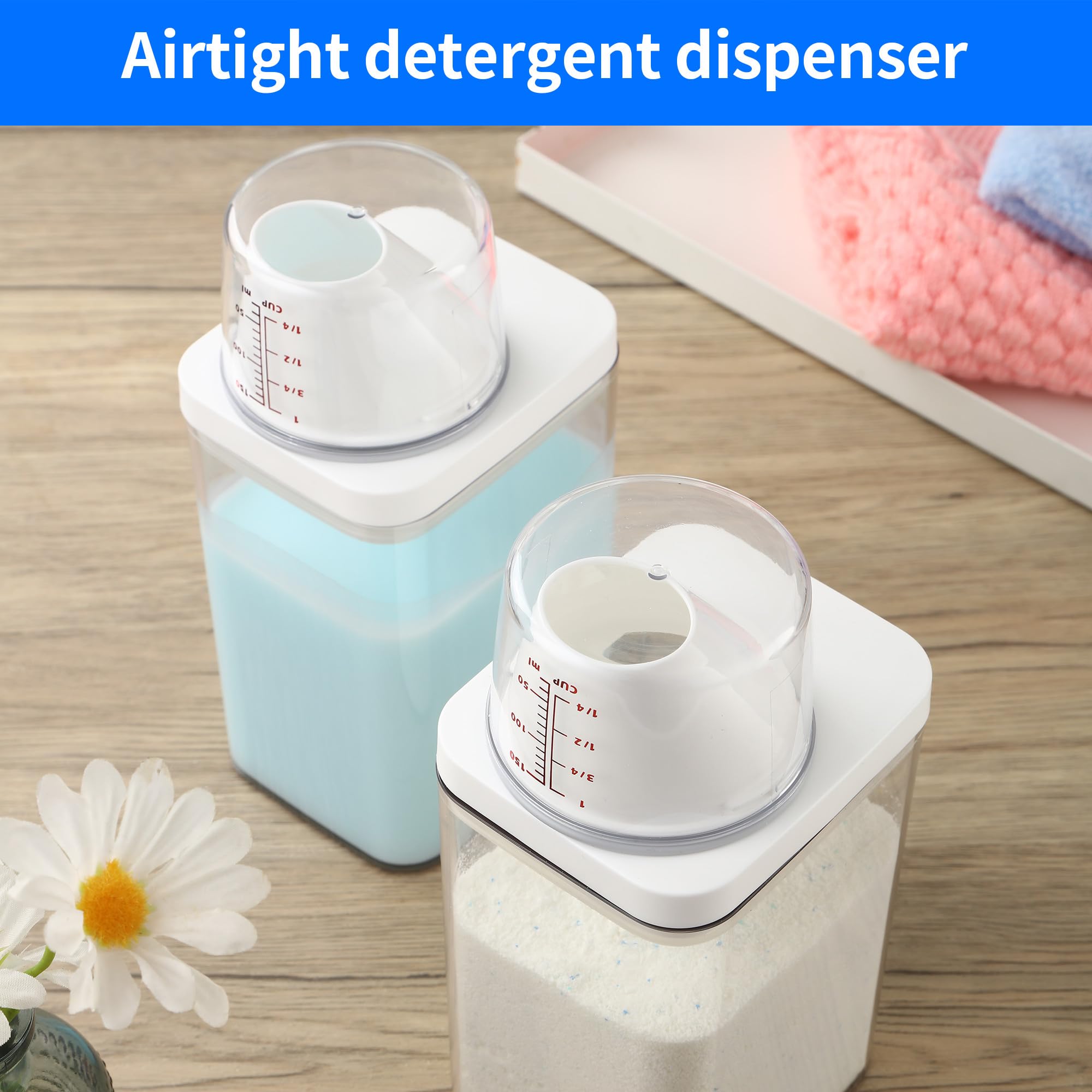 2 Pezzi 1100 ml Dispenser Detersivo Lavatrice,Dosatore Detersivo Lavatrice con Misurino, Contenitore per Detersivo in Polvere,Può essere utilizzato per conservare detersivi, riso, cereali, ecc