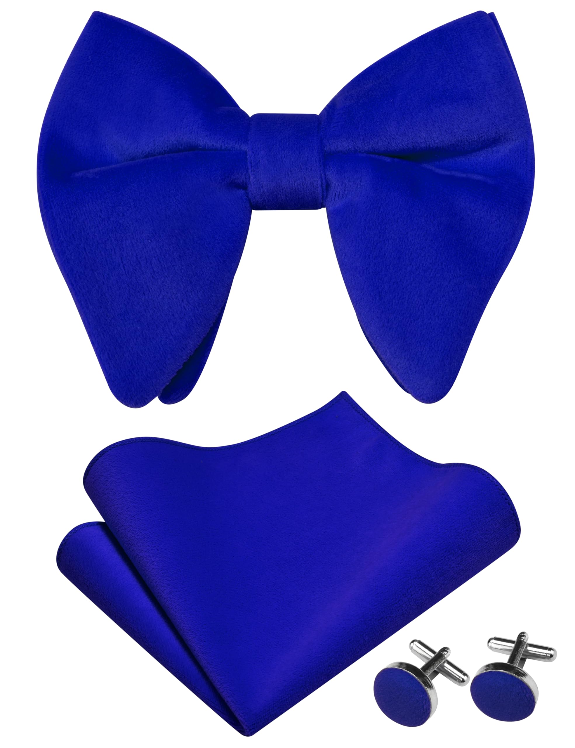 Gusleson Men's Royal Blue Velvet Big Bow Ties For Pre-Tied Bowtie And Pocket Square Cufflink Sets (Uk0571-06)