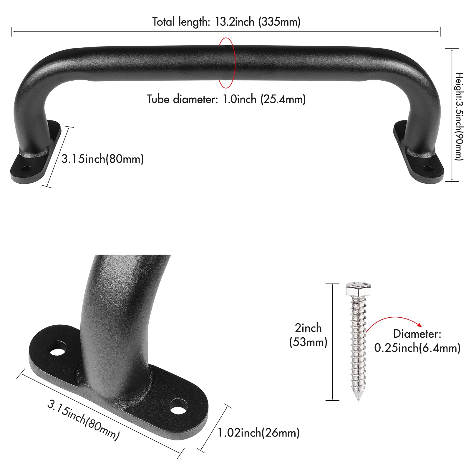 Purife 13'' Black Metal Playground Safety Handles (1 Pair500LBS